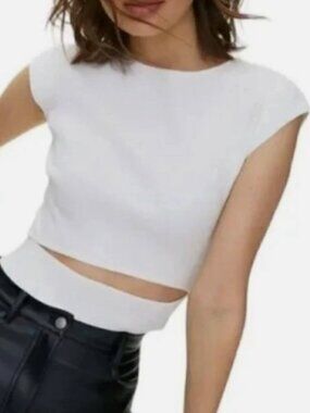 Wilfred Aritzia Womens Cutout Knit Ribbed Stretchy Cropped Tank Top White Small